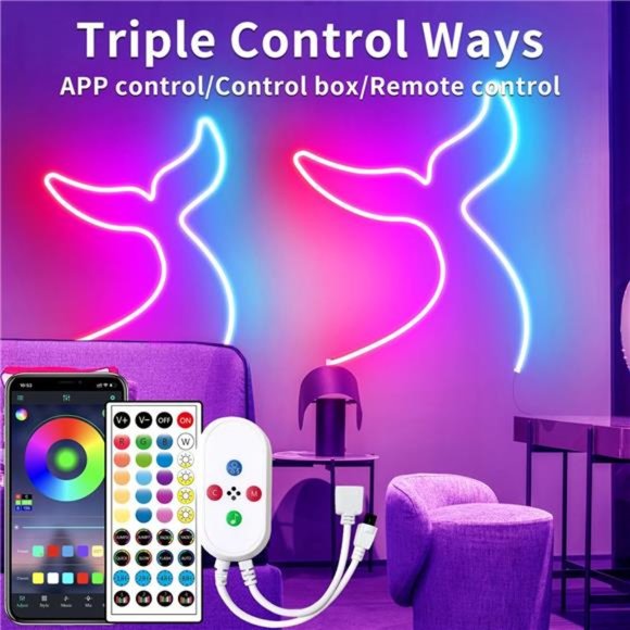16.4ft LED neon Lights with Remote APP Control IP65 Waterproof Flexible Neon - Picture 2 of 7